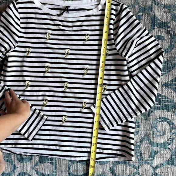 Betsy Johnson Black & White Striped Gold Lightning Bolt Long Sleeve Top - Size S - Picture 6 of 8
